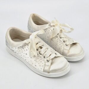 Jewel Badgley Mischka Marla Satin Crystal Embellished Wedding Sneakers Shoes 9